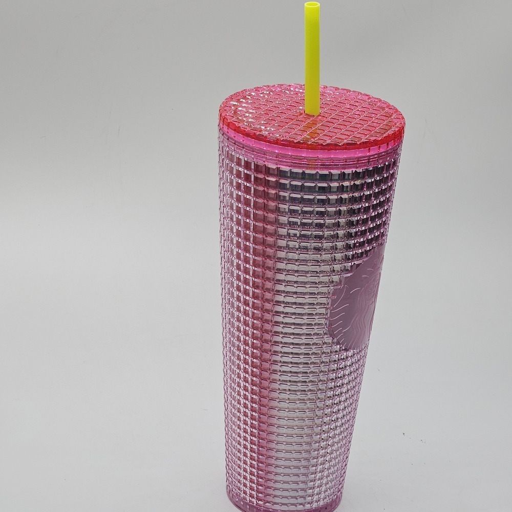 pink bubblegum grid 24 ounce venti tumbler with yellow straw ☆☆ new☆☆ - Picture 5 of 16